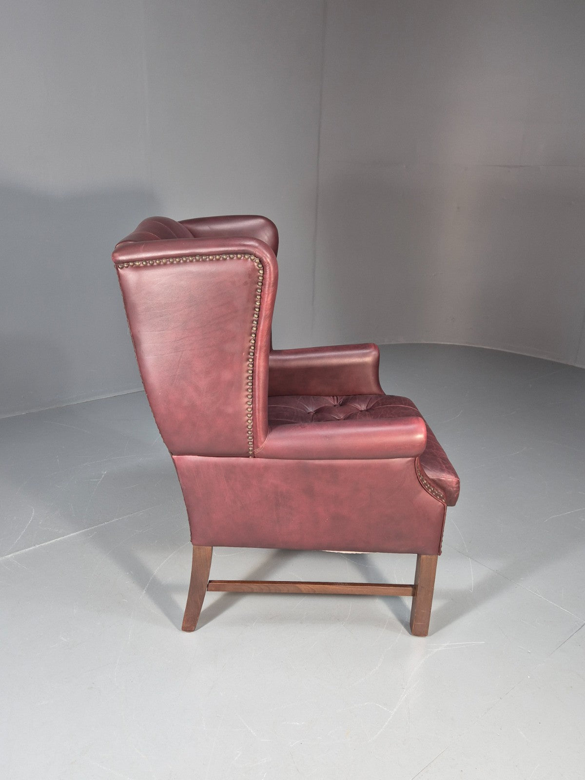 Georgian Style Wing Back Lounge Chair Red Leather Buttoned 1980s  EB10807 VLEA13