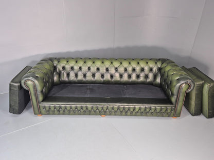 3 Seater Chesterfield Sofa Green Leather Studded Vintage EB11024 VCHE12
