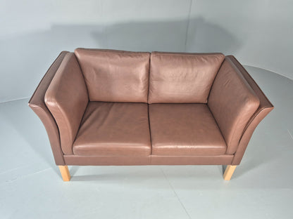 Vintage 2 Seater Settee Brown Leather Danish 1980s Retro Hurup EB11630 M2SS3