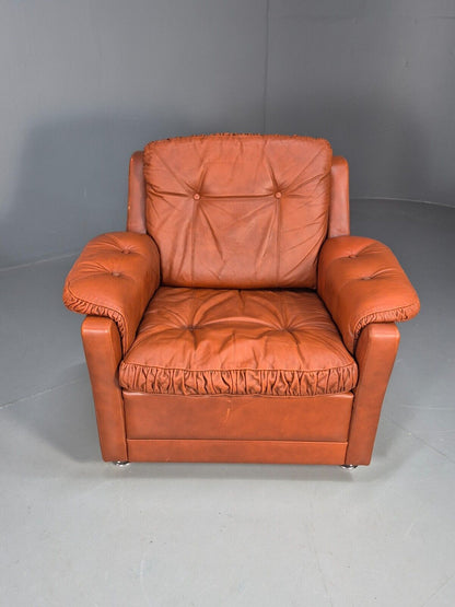 Vintage Danish Lounge Char Tan Leather 1970s Retro MCM EB8478 MNOR - UKDK FURNITURE