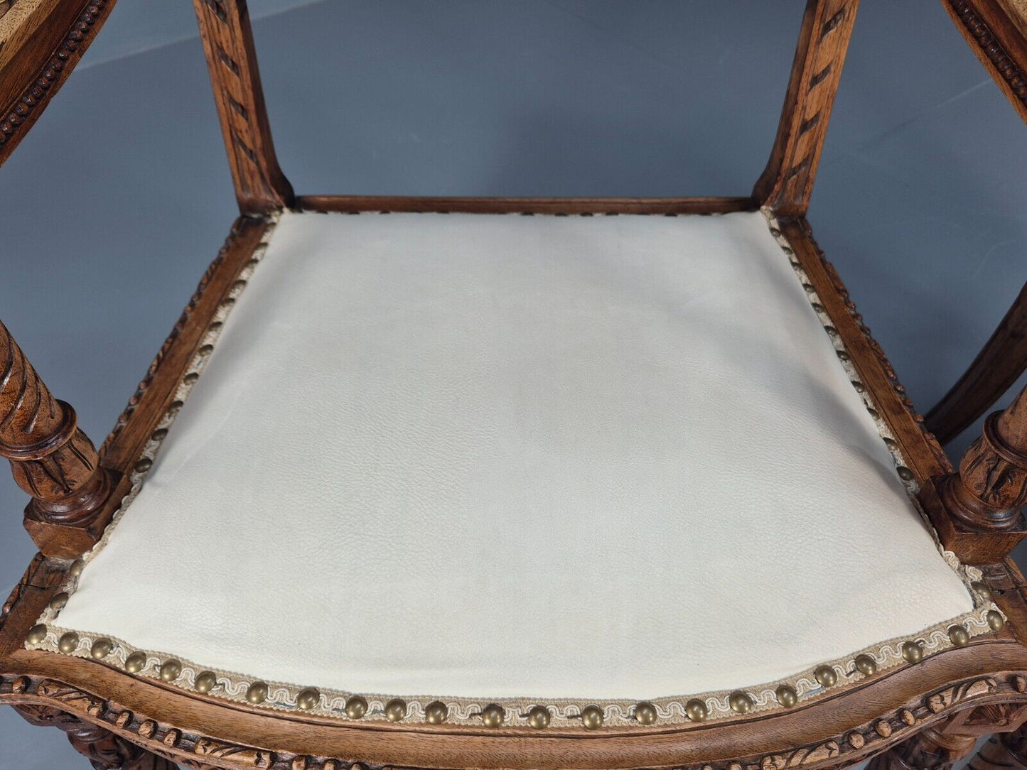 2 Vintage Danish Lounge Chairs Rattan Walnut Louis XVI Style Antique EB8995 VBER - UKDK FURNITURE