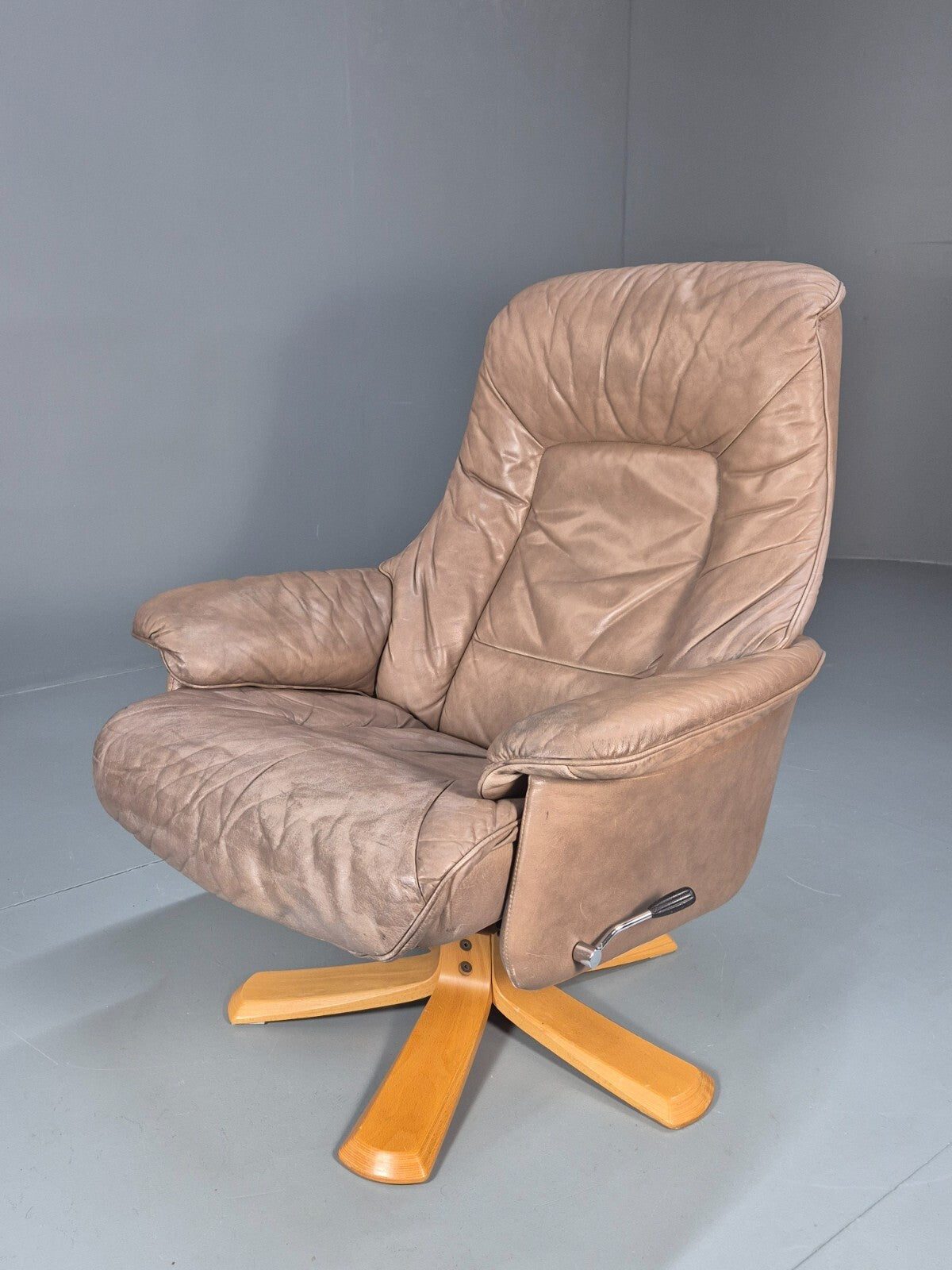 Vintage Danish Swivel and Recline Lounge Chair Beige Leather 1980s EB8889 MSWI - UKDK FURNITURE