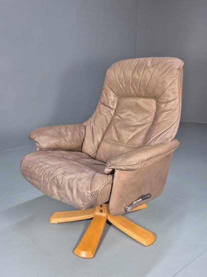 Vintage Danish Swivel and Recline Lounge Chair Beige Leather 1980s EB8889 MSWI - UKDK FURNITURE