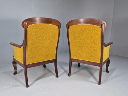2 Danish Antique Chairs French Empire Style 1920s Mahogany Mustard EB9042 VCLO - UKDK FURNITURE