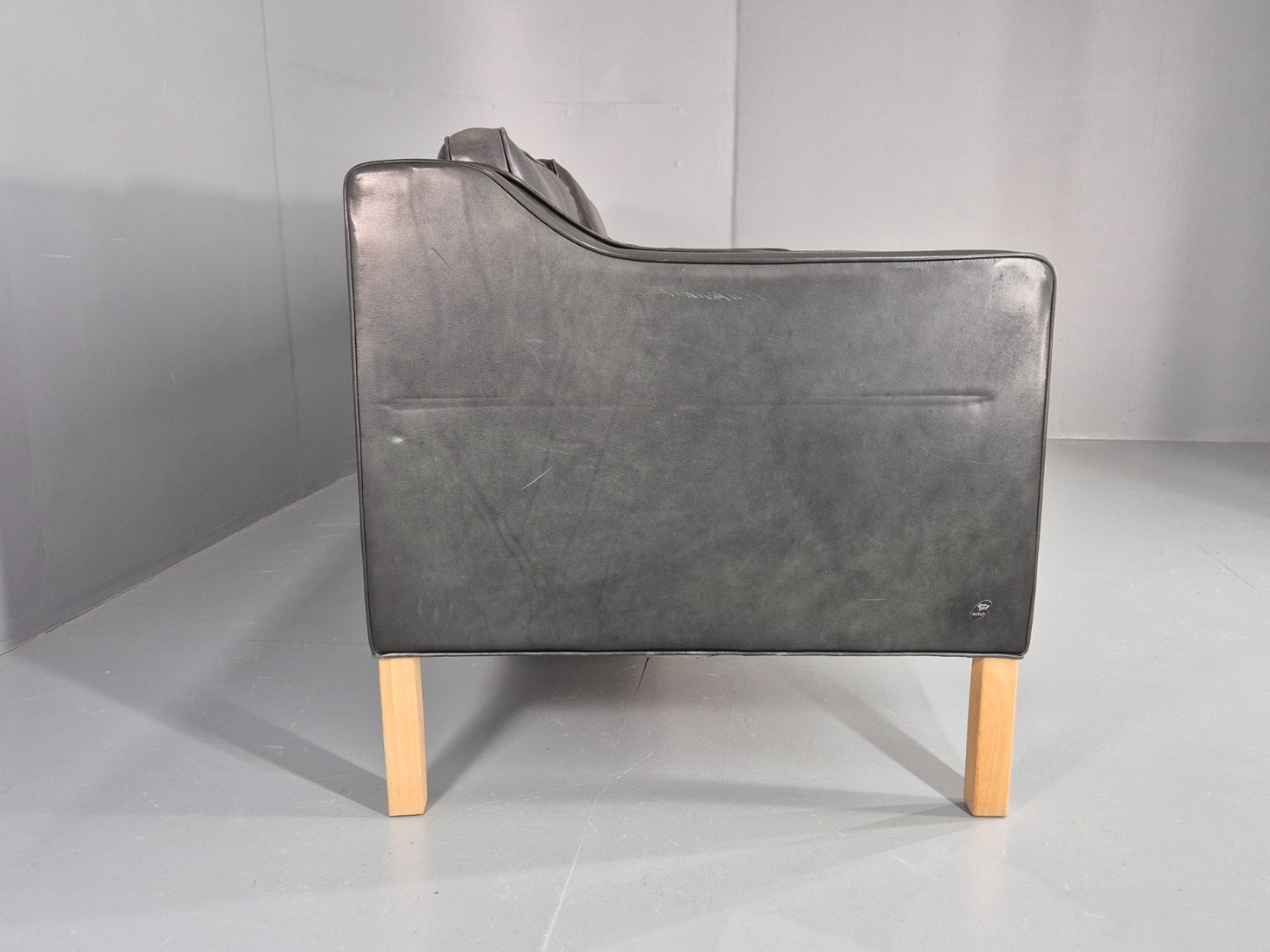 Vintage 3 Seat Sofa Danish Hurup Black Leather Retro MCM 1980s EB10472 M3SS15