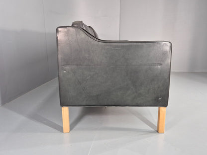 Vintage 3 Seat Sofa Danish Hurup Black Leather Retro MCM 1980s EB10472 M3SS15