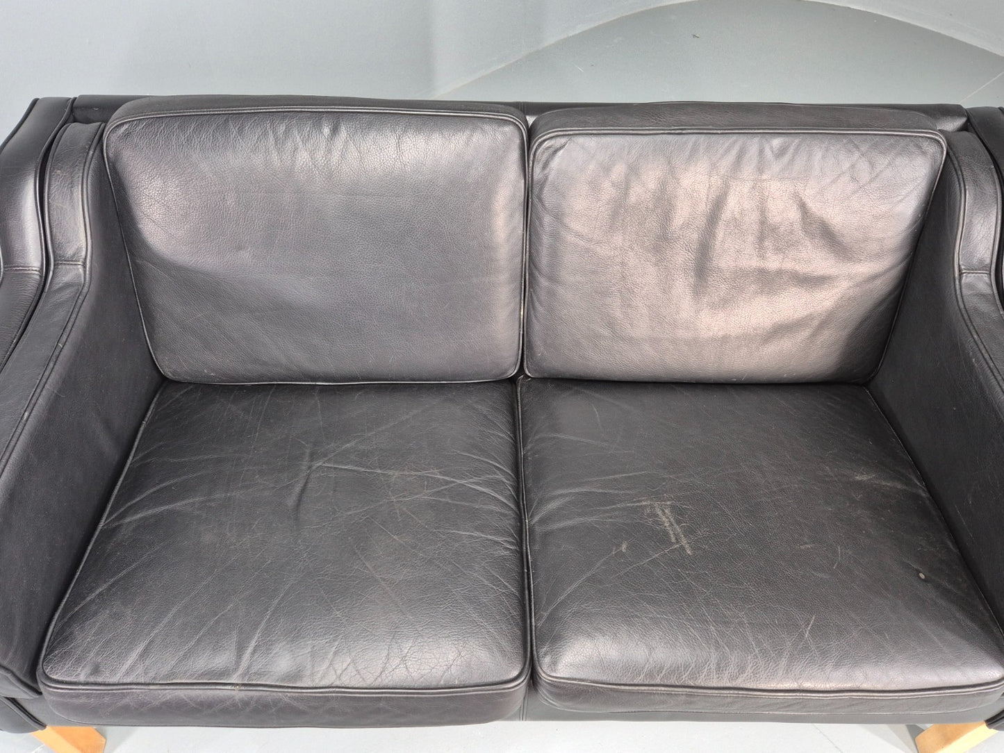 Vintage 2 Seat Sofa Danish Black Leather Mogensen Style Retro 1980s EB10464 M2SS20