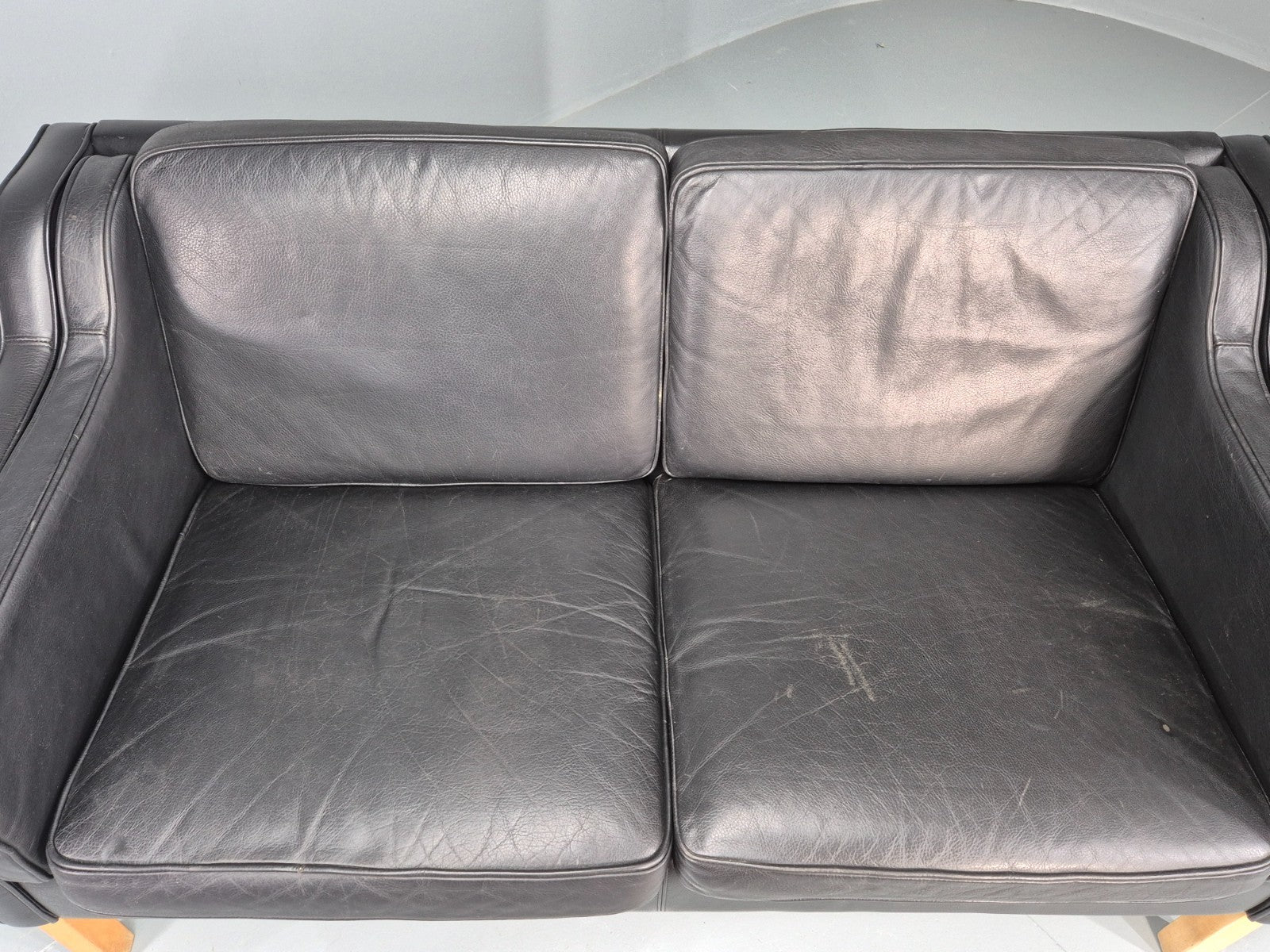 Vintage 2 Seat Sofa Danish Black Leather Mogensen Style Retro 1980s EB10464 M2SS20