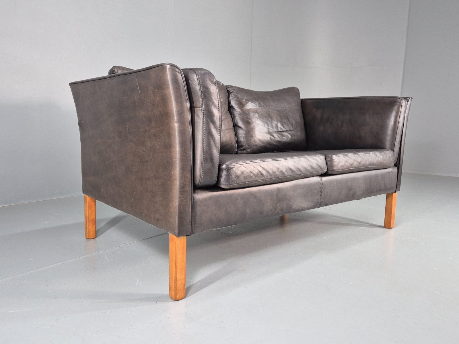 Vintage 2 Seater Sofa Black Leather Danish Retro Mid Century EB10477 M2SS1