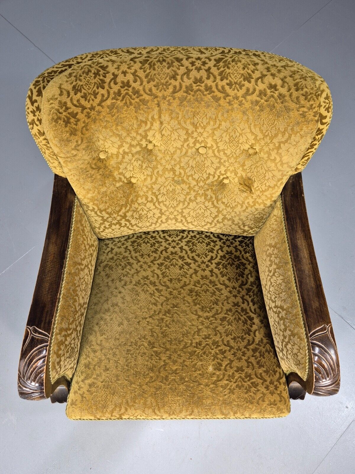 Vintage Danish Lounge Chair Gold Moquette Wood Frame 1920s Art Deco EB8975 VCLO - UKDK FURNITURE