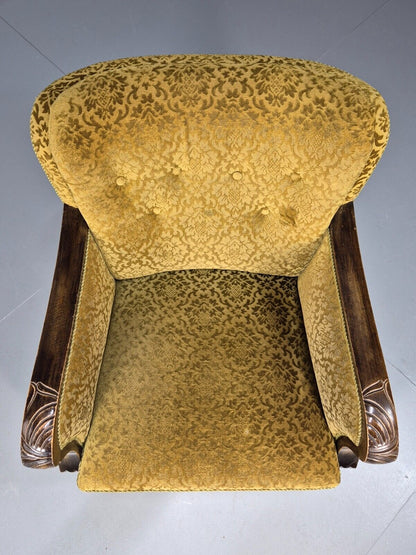 Vintage Danish Lounge Chair Gold Moquette Wood Frame 1920s Art Deco EB8975 VCLO - UKDK FURNITURE