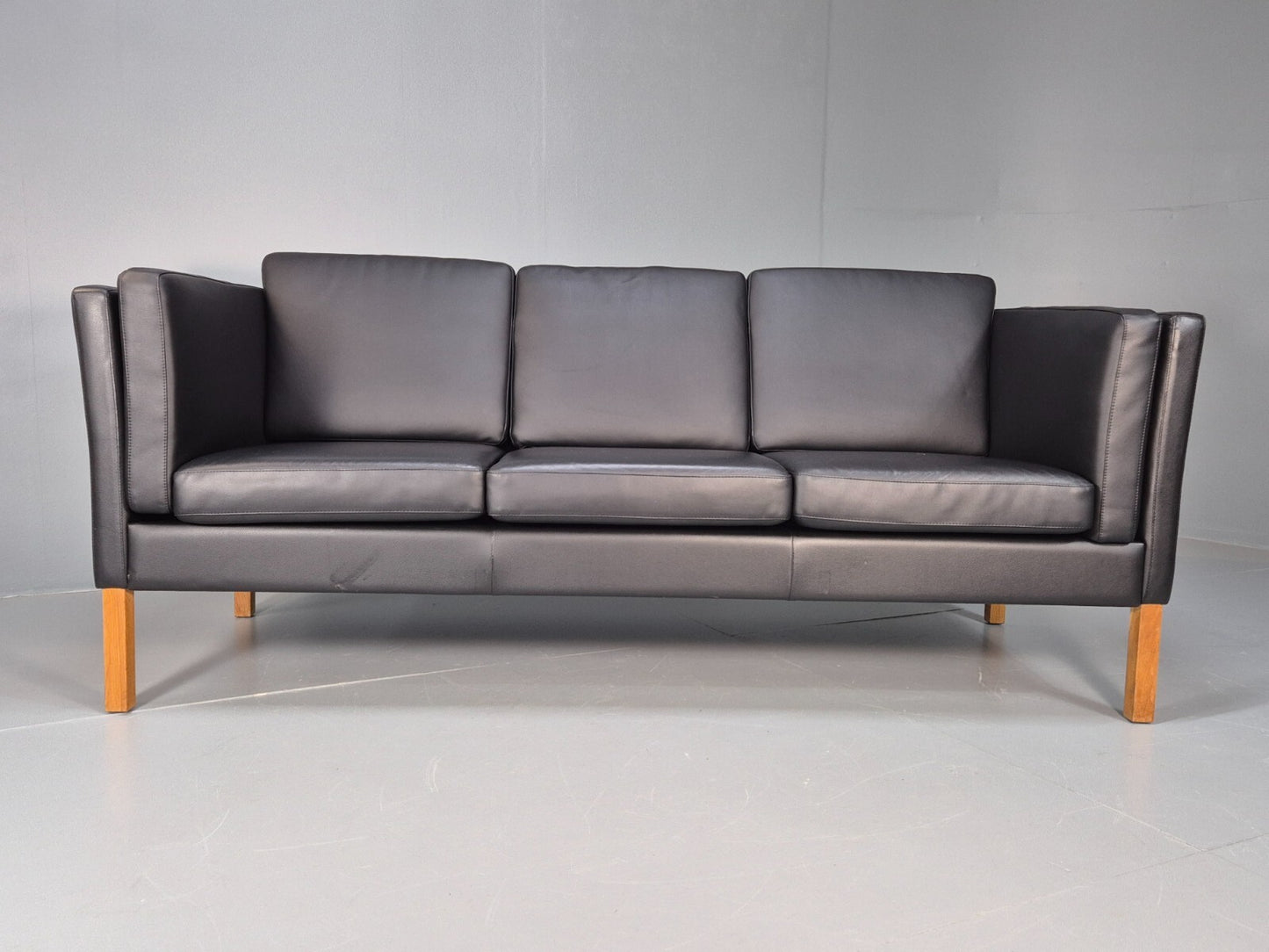 Vintage Danish Black Leather 3 Seat Sofa Retro MCM Style EB9062 M3SS - UKDK FURNITURE