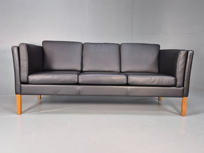 Vintage Danish Black Leather 3 Seat Sofa Retro MCM Style EB9062 M3SS - UKDK FURNITURE