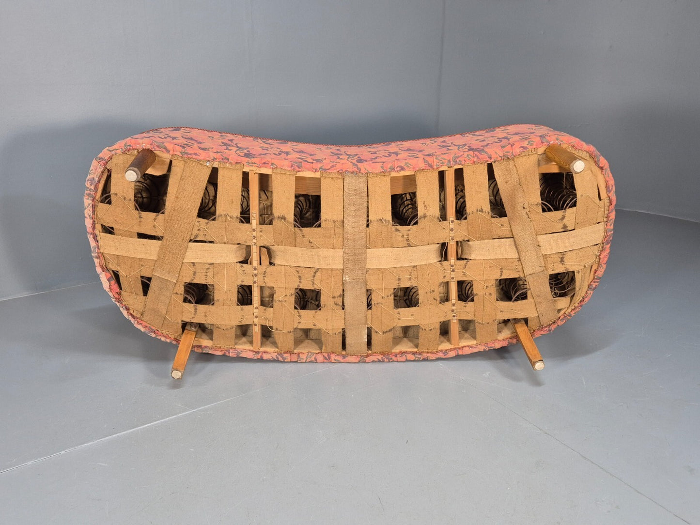 Vintage 3 Seater Sofa Banana Shaped Peach Floral Danish Design EB9572 V3SS - UKDK FURNITURE
