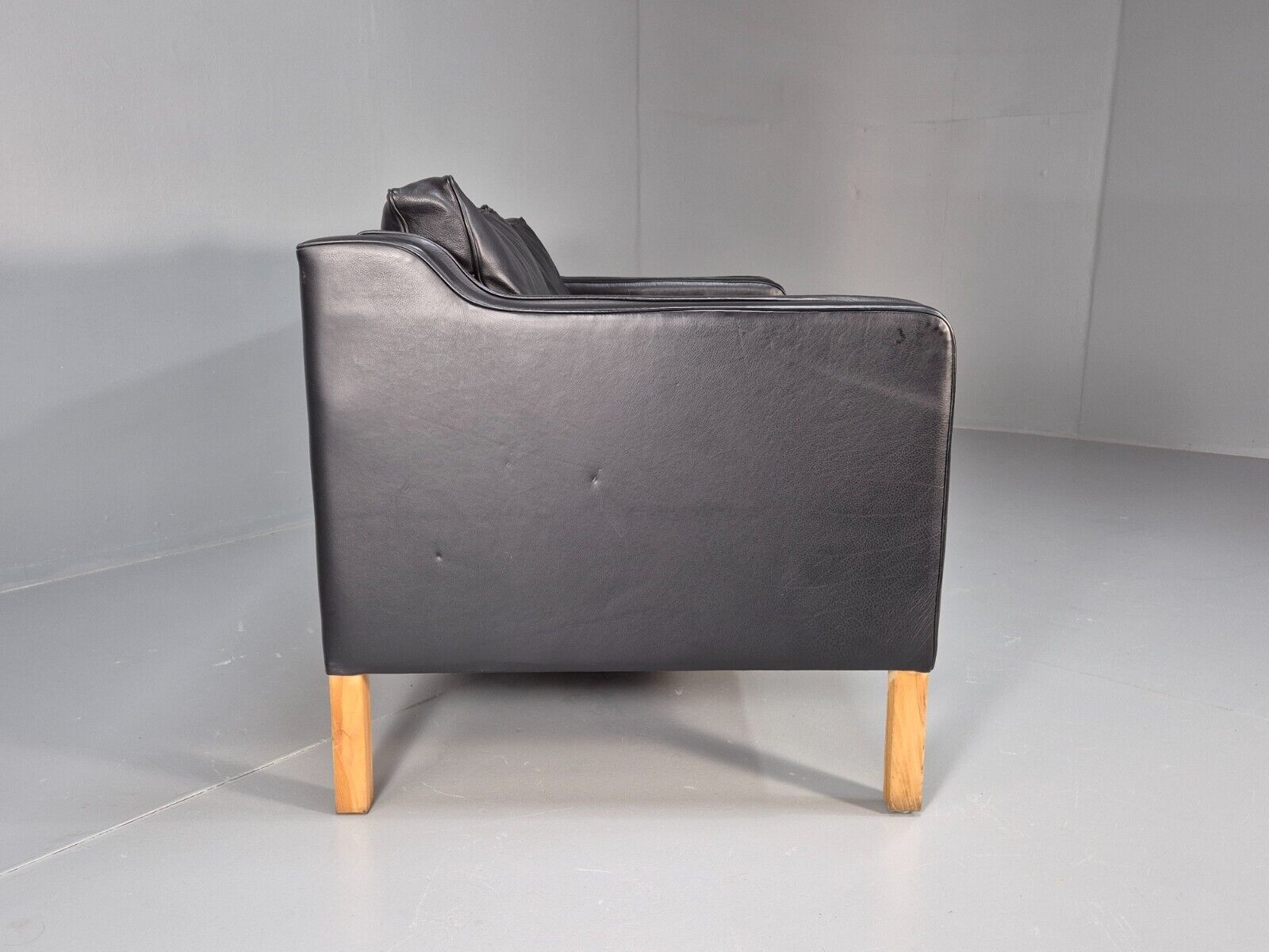 Vintage Danish 2 Seat Sofa Black Leather Mogensen Style Retro MCM EB8614 M2SS - UKDK FURNITURE