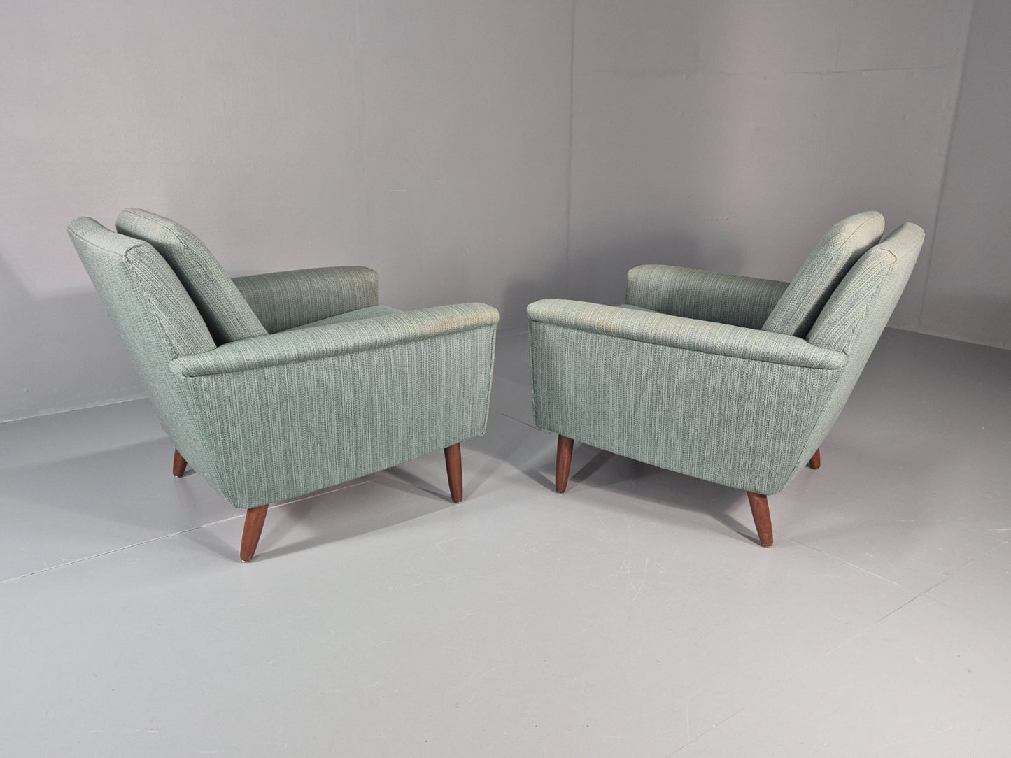 2 Mid Century Lounge Chairs 1960s Denmark Blue Wool Retro EB11403 MNOR15