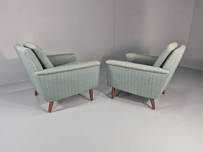 2 Mid Century Lounge Chairs 1960s Denmark Blue Wool Retro EB11403 MNOR15