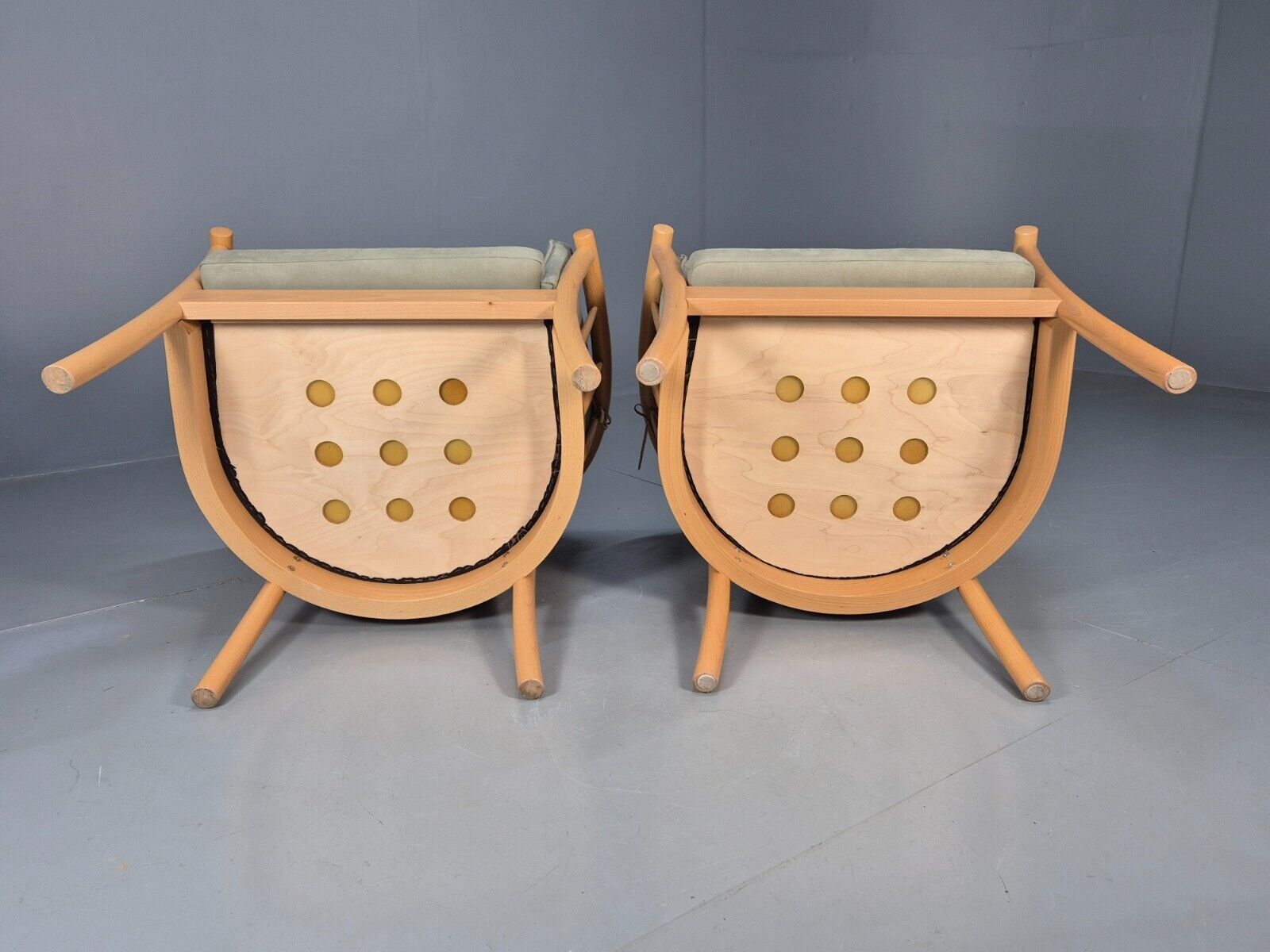 2 Vintage Danish Lounge Chairs Light Green Faux Suede Tub Frame MCM EB8511 MNOR - UKDK FURNITURE