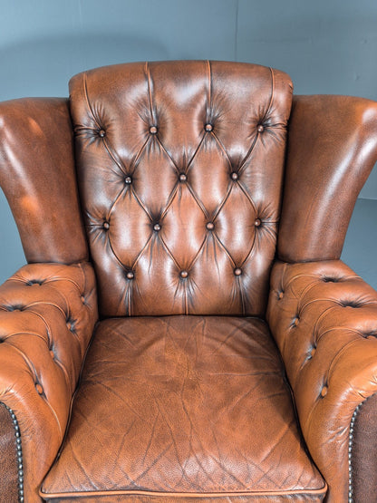 Vintage Leather Wing Back Club Chair  Denmark Chesterfield Style  EB10732 VLEA6