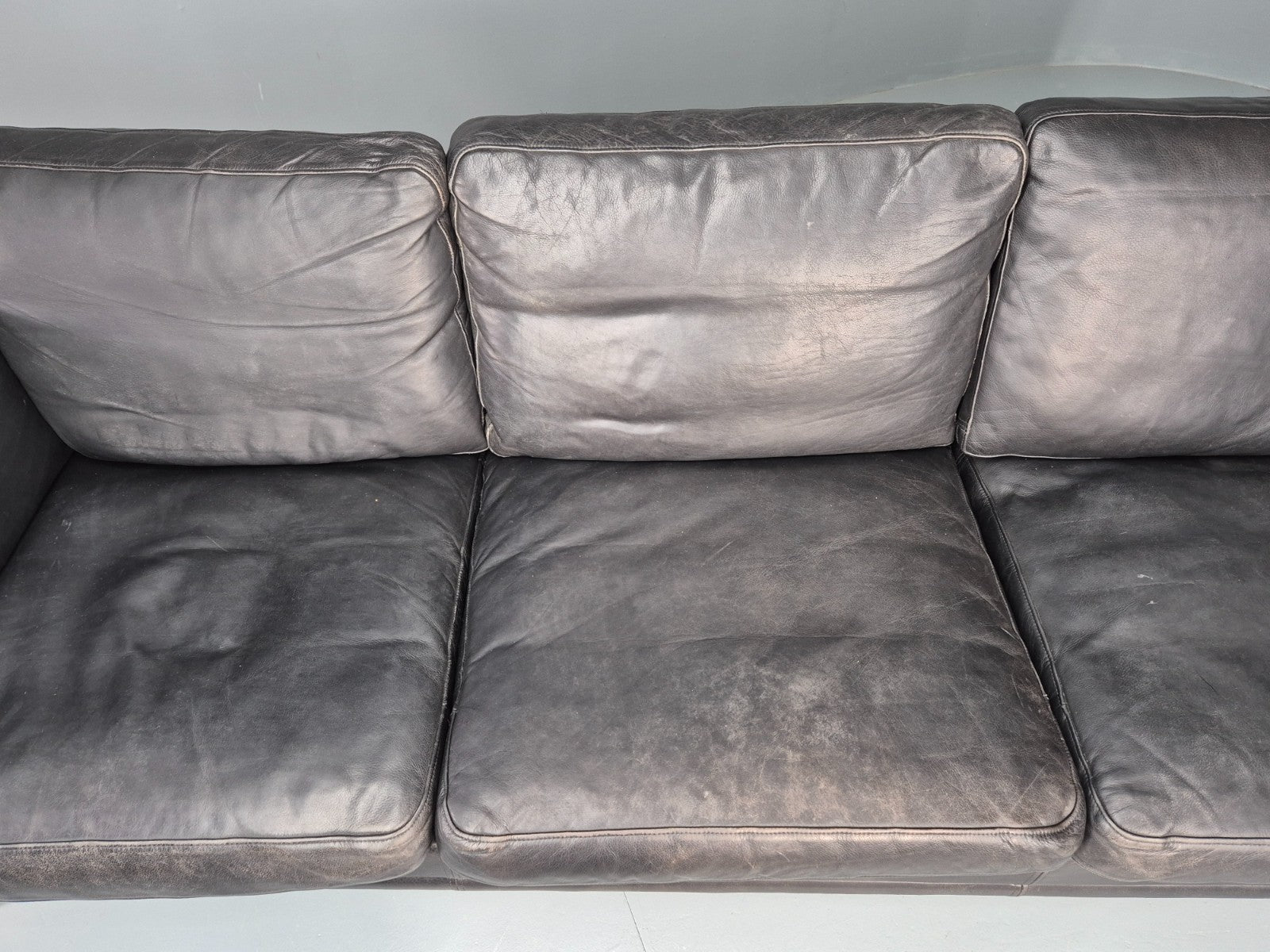 Vintage 3 Seat Sofa Danish Black Leather Mid Century Retro 1980s EB10483 M3SS5