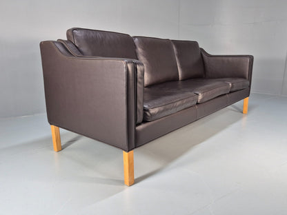 Vintage Danish 3 Seat Sofa Dark Brown Leather 1970s Retro MCM EB10071 M3SS10