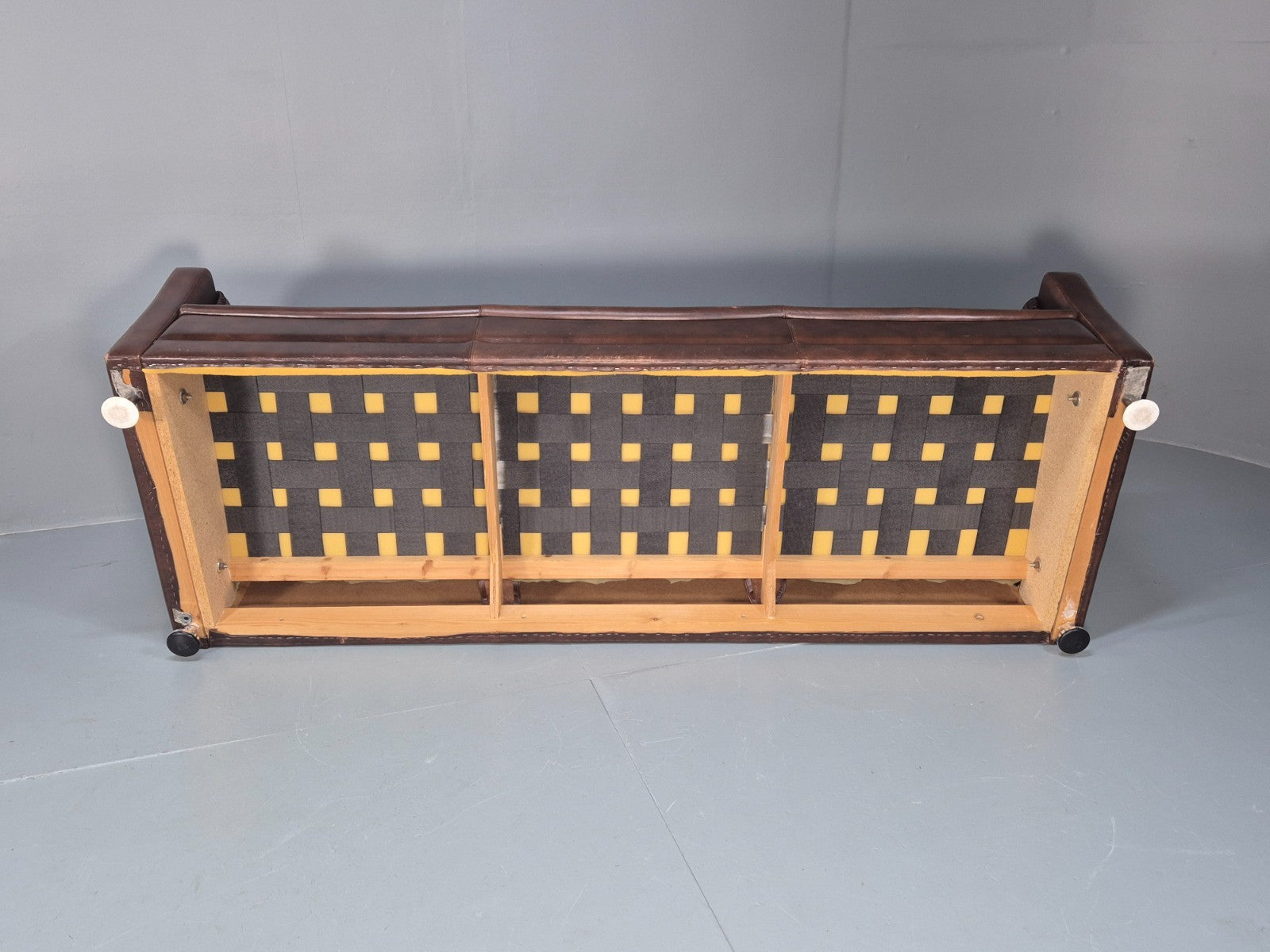 1970s Three Seat Retro Sofa Danish Brown Leather Vintage  EB10687 V3SS8