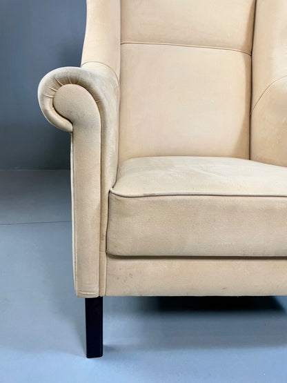 Danish Modern Cream Suede Wing Back Armchair, MCM, Retro, Vintage EB4500 VCLO - UKDK FURNITURE