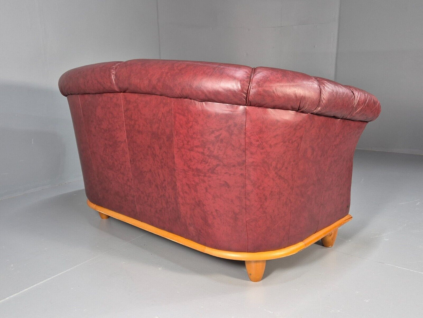 Vintage Danish 2 Seat Sofa Red Leather Wood Trim 1990s Retro EB8567 M2SS - UKDK FURNITURE
