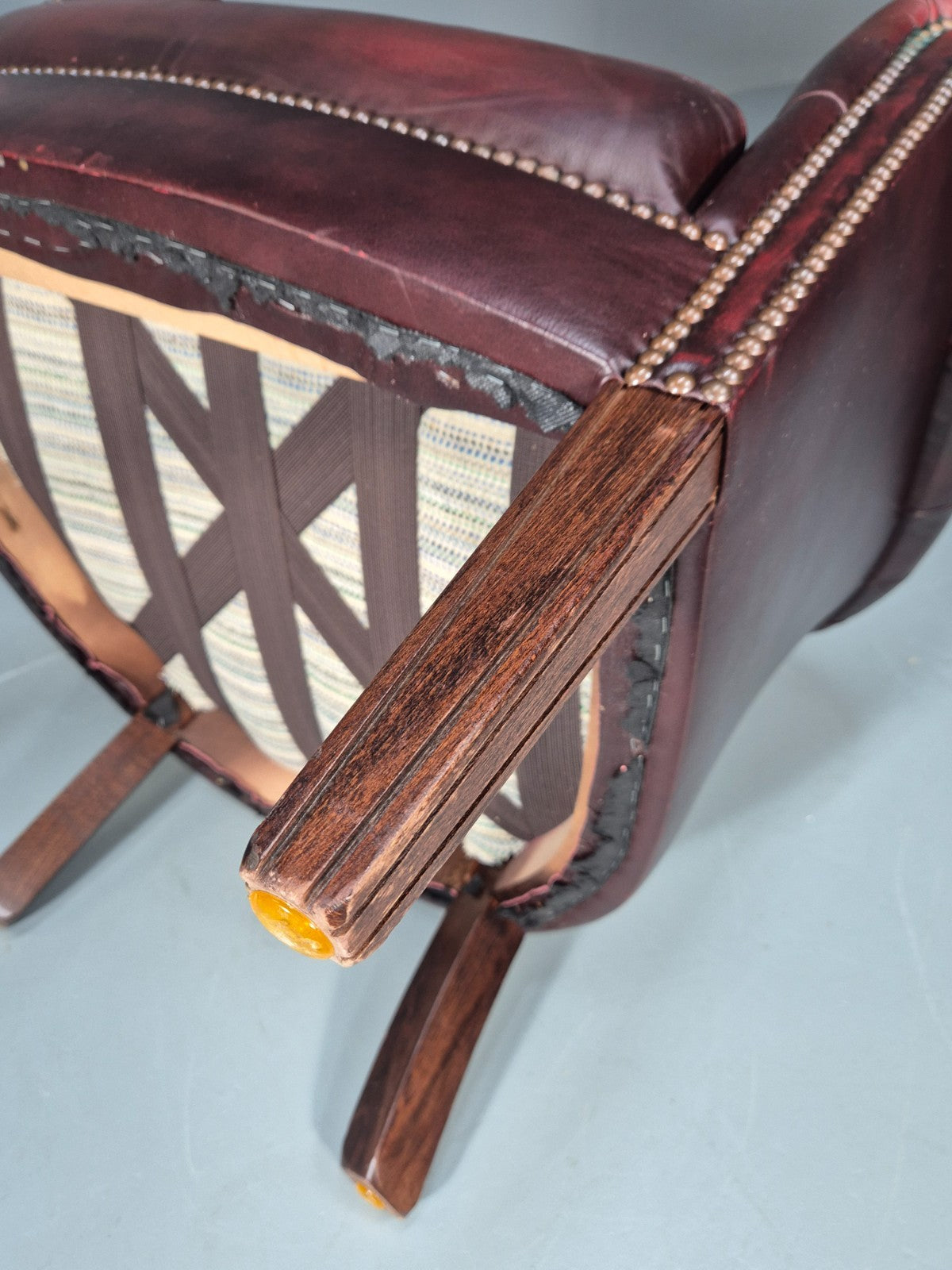 Leather Club Chair Danish Vintage Oxblood Buttoned 1980s Repro EB10756 VLEA9