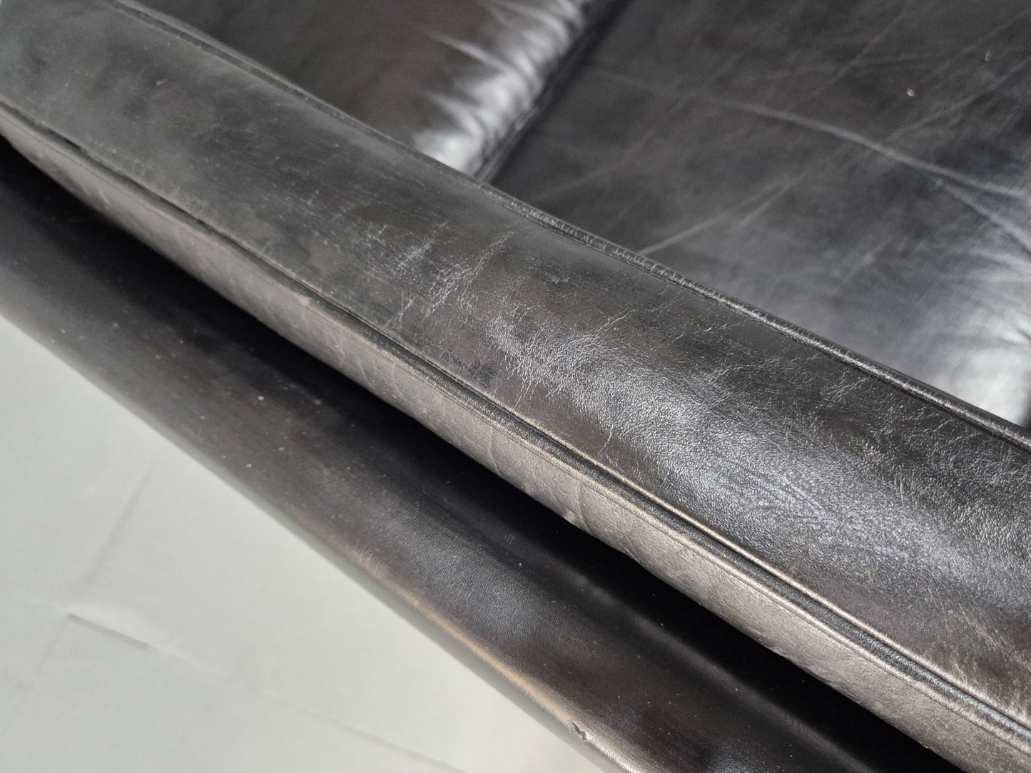 Vintage Three Seat Sofa Black Leather Danish 1960s Mid Century EB10208 M3SS15