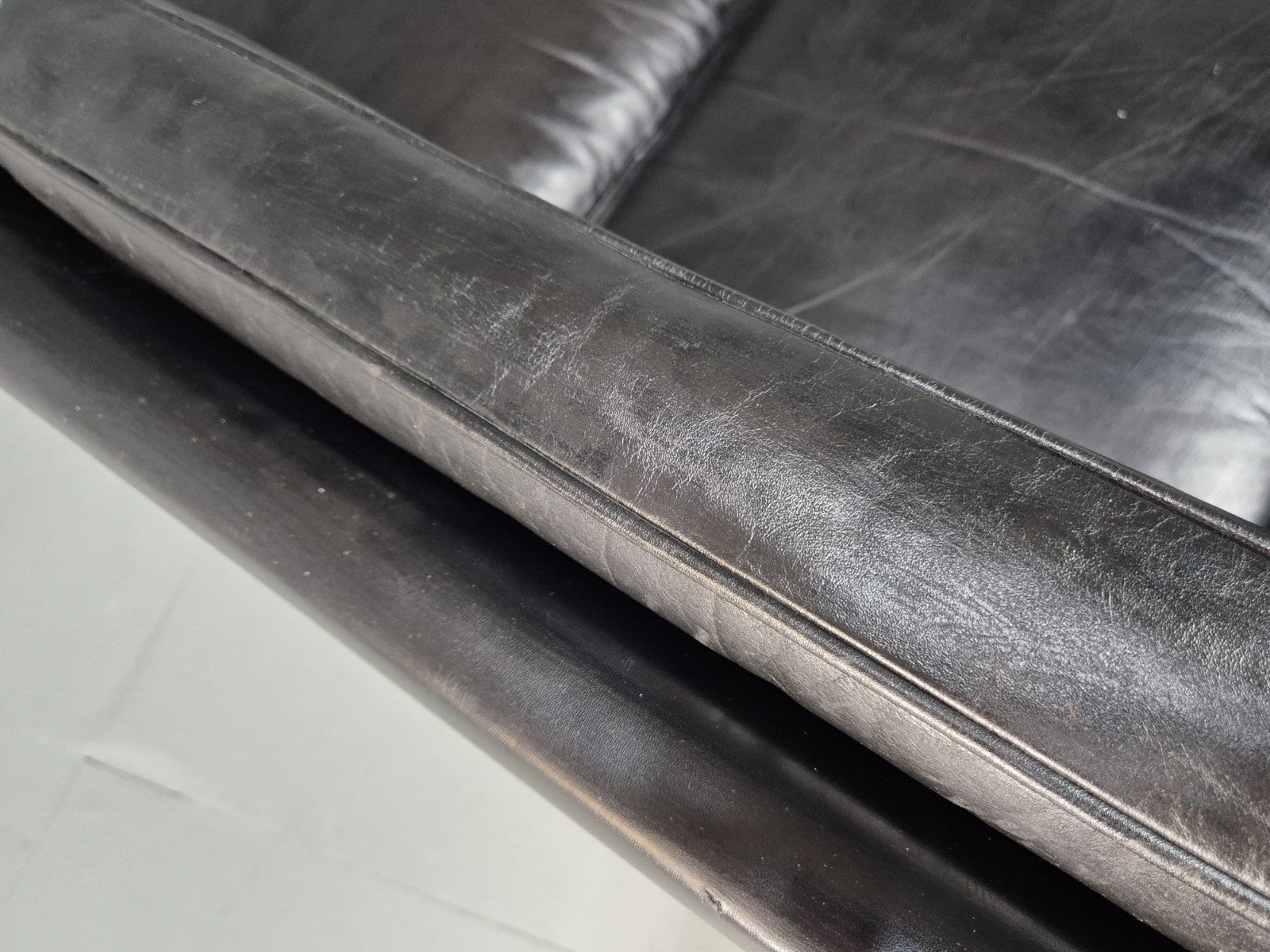 Vintage Three Seat Sofa Black Leather Danish 1960s Mid Century EB10208 M3SS15