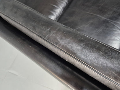 Vintage Three Seat Sofa Black Leather Danish 1960s Mid Century EB10208 M3SS15