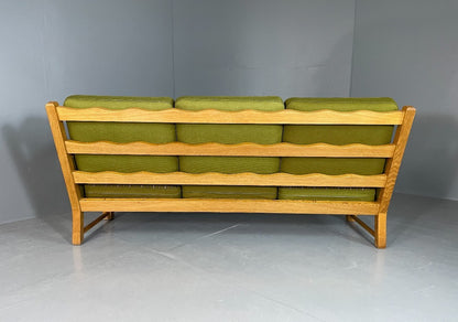 3 Seat Sofa Vintage Danish Kjaernulf Style Oak and Green Wool Retro EB6479 M3SS16