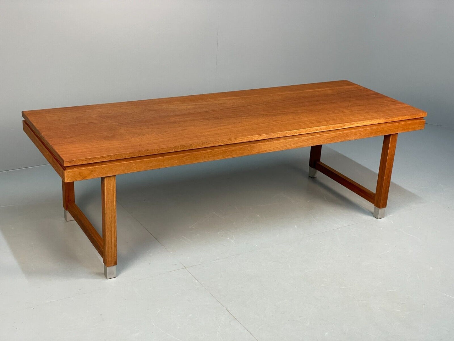 Midcentury Danish Teak Rectangular Coffee Table With Metal Feet EB8672 MWOO - UKDK FURNITURE