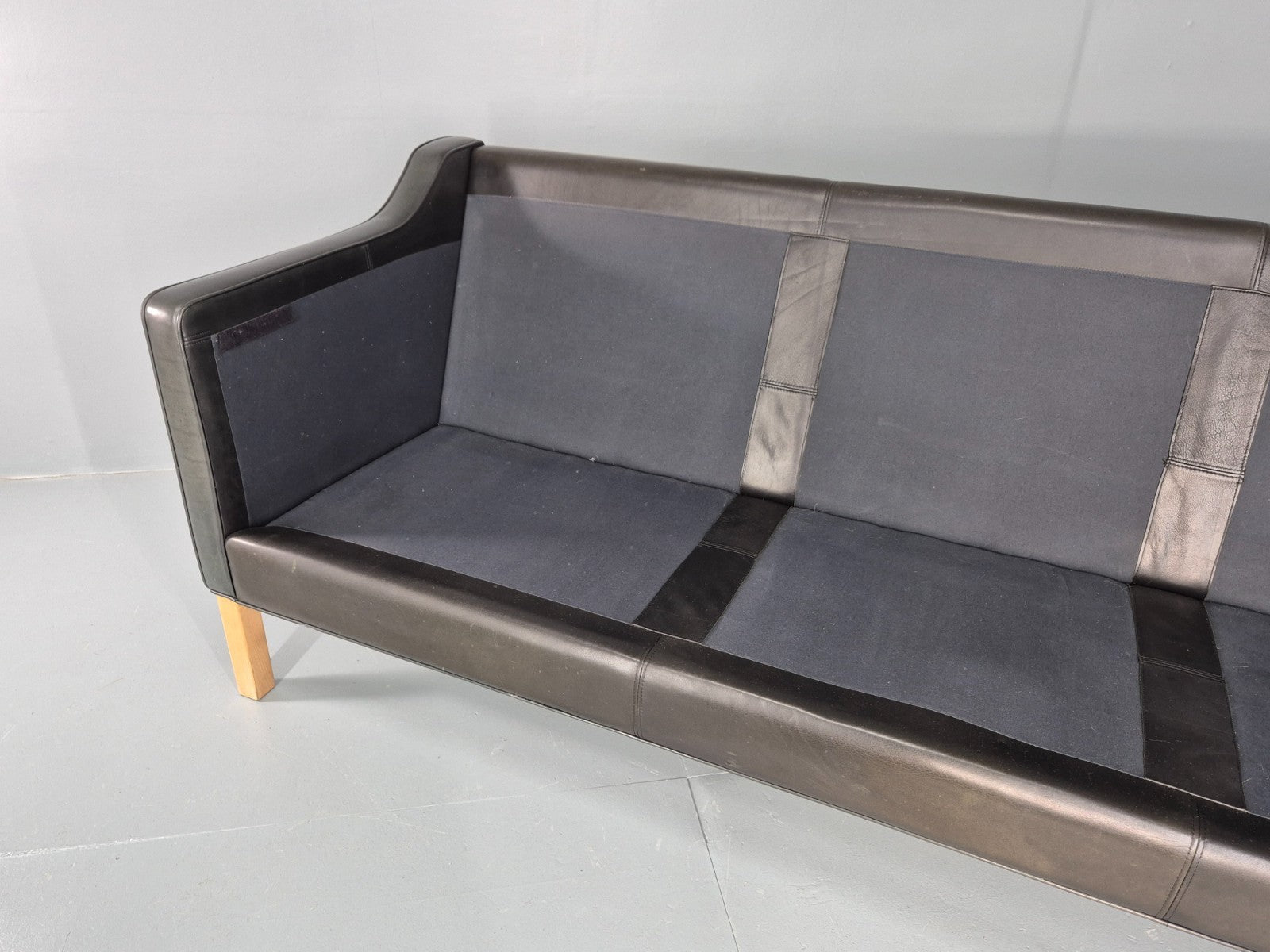 Vintage 3 Seat Sofa Danish Hurup Black Leather Retro MCM 1980s EB10472 M3SS12