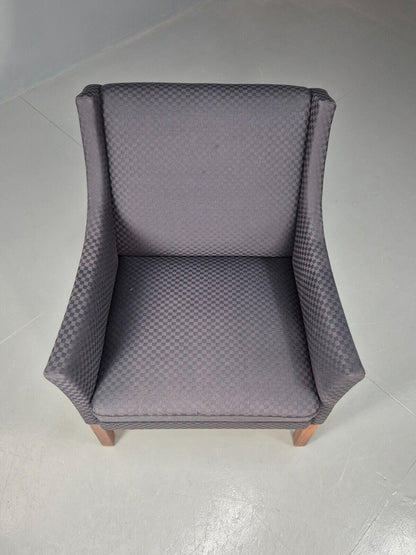 Vintage Danish Lounge Chair Blue Check Cotton 1960s Retro MCM EB8694 MNOR - UKDK FURNITURE