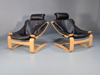 2 Kroken Leather Lounge Chairs, Ake Fribyter Design 1970s Retro MCM EB9295 MNOR - UKDK FURNITURE