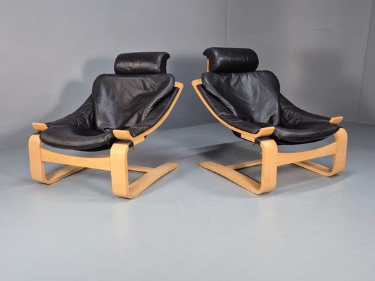 2 Kroken Leather Lounge Chairs, Ake Fribyter Design 1970s Retro MCM EB9295 MNOR - UKDK FURNITURE