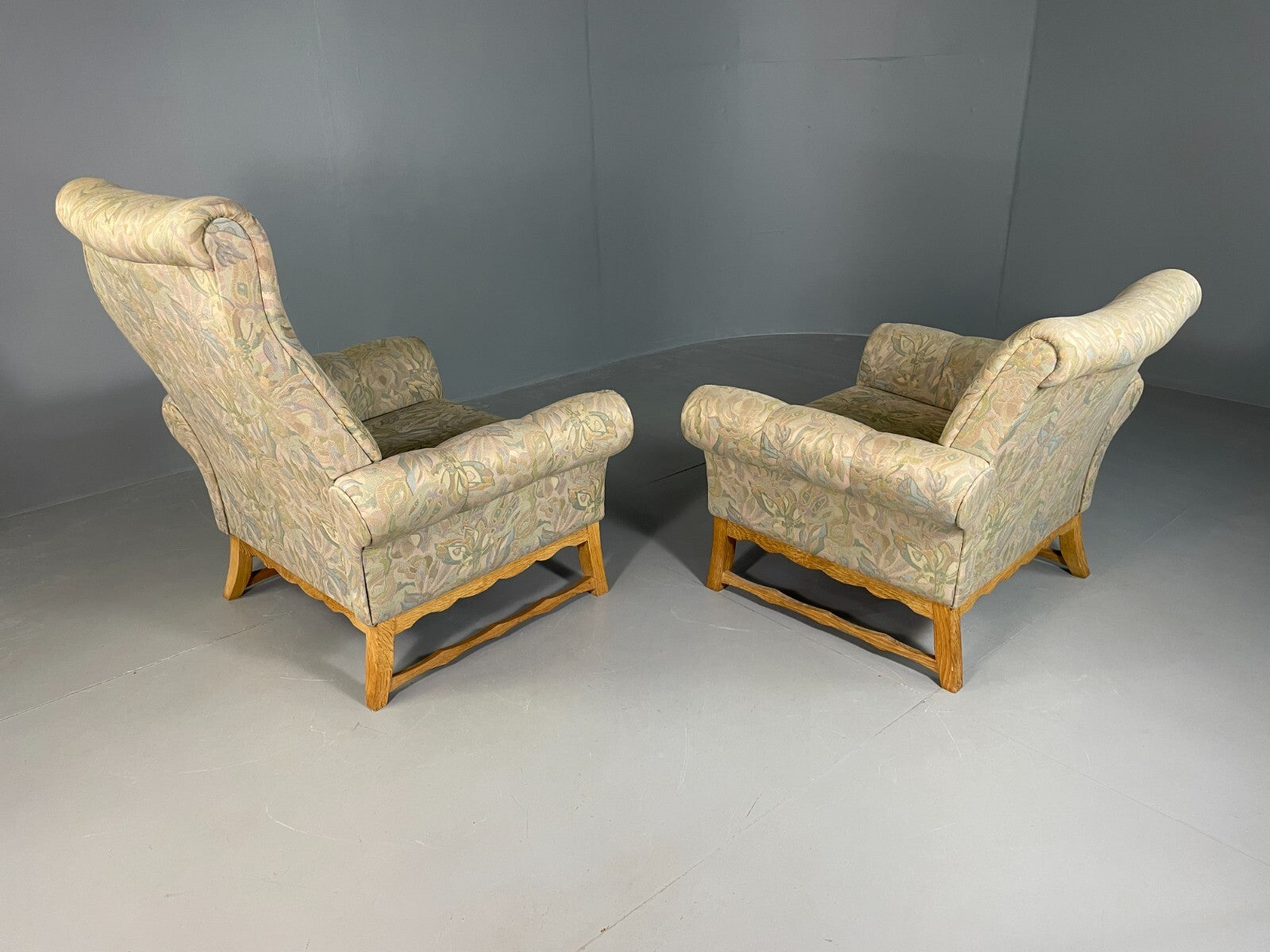 2 Danish Lounge Chairs Kjaernulf Oak Floral Cotton Vintage Retro EB6749 MNOR12