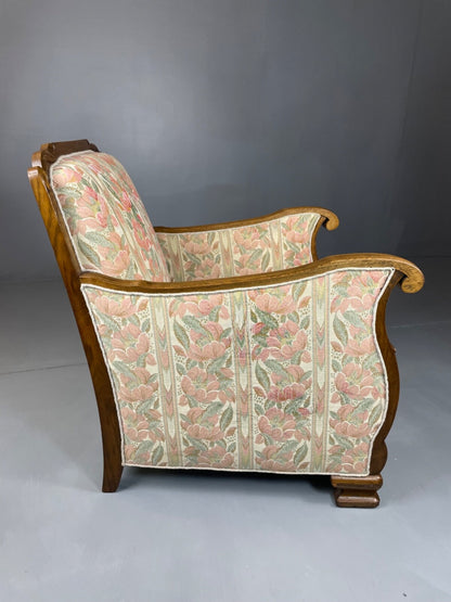 Danish Upholstered Armchair Circa 1930s Oak Framed Floral Retro EB4510 VCAR11