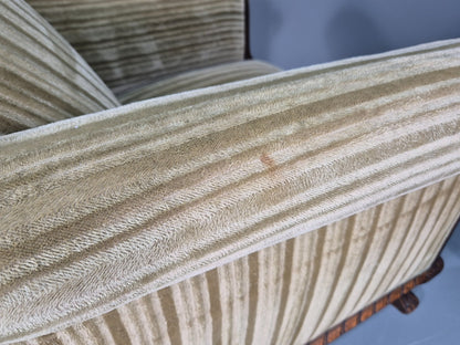 2 Antique Deep Lounge Chairs Oak Frame Green Corduroy 1900s  EB10758 VCAR14