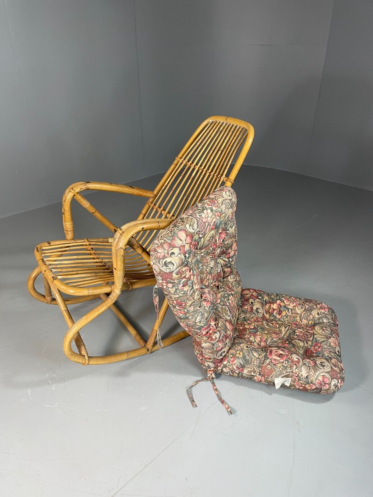 Vintage Cane Rocking Chair Floral 1970s Retro EB6413 VBER - UKDK FURNITURE