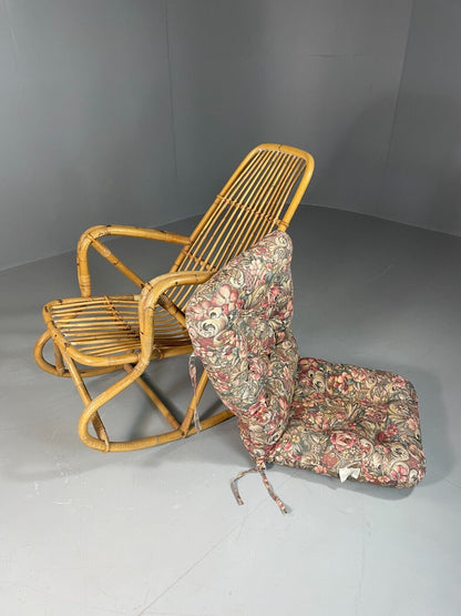 Vintage Cane Rocking Chair Floral 1970s Retro EB6413 VBER - UKDK FURNITURE