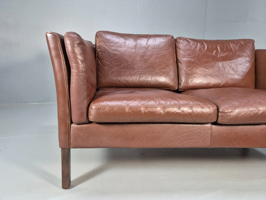 Vintage Brown Leather 2 Seater Sofa Danish Mid Century Retro 1970s EB9483 - UKDK FURNITURE