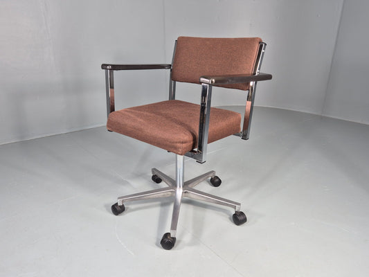 Vintage 1980s Retro Swivel Office Chair Brown and Chrome EB11826 MSWI0