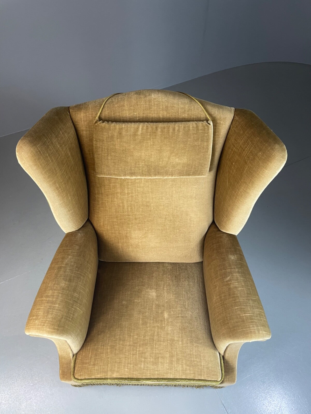 Vintage Danish Wingback Armchair Olive Green Tassel Trim 1950s 1960s VCLO EB489413