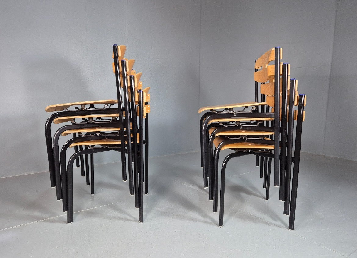 8 Stacking Chairs Danish Plywood and Metal Vintage Retro EB7277 MSTA1