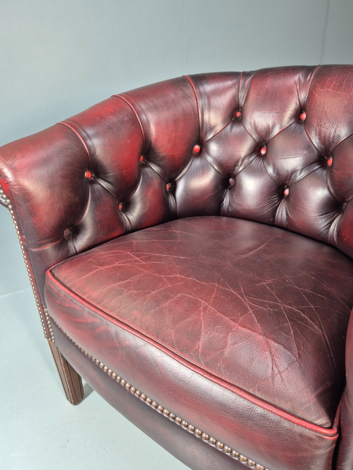 Leather Club Chair Danish Vintage Oxblood Buttoned 1980s Repro EB10756 VLEA7