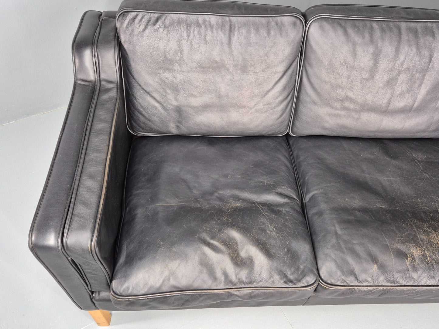 Vintage Danish 3 Seat Sofa Black Leather Mid Century Retro  EB10470 M3SS4