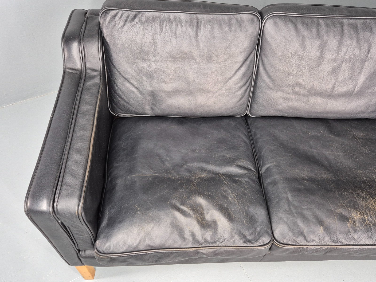 Vintage Danish 3 Seat Sofa Black Leather Mid Century Retro  EB10470 M3SS4